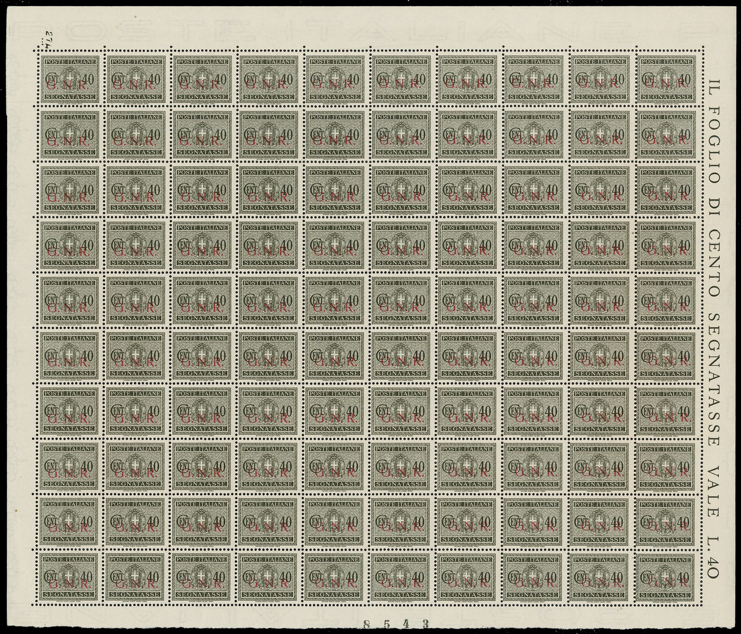 Lot 1252 - ITALIA RSI SEGNATASSE - Zanaria Aste s.r.l. 9th Philatelic Auction Lot 1252 - ITALIA RSI SEGNATASSE - Zanaria Aste s.r.l. 9th Philatelic Auction